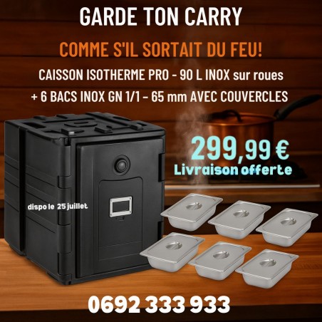 Caisson conteneur isotherme noir 90l avec 6 bacs gastronormes GN1/1 65mm