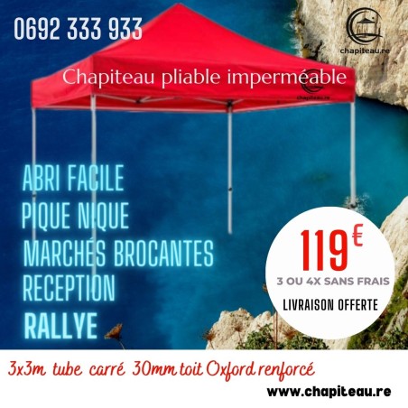 Chapiteau 3x3m Acier CARRE 30mm Toit oxford renforcé tente abri barnum imperméable professionnel