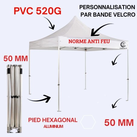 Chapiteau 3x6m ALUMINIUM hexagonal 50mm Toit CR01 PVC 520g norme antifeu M2 /tente/barnum imperméable professionnel