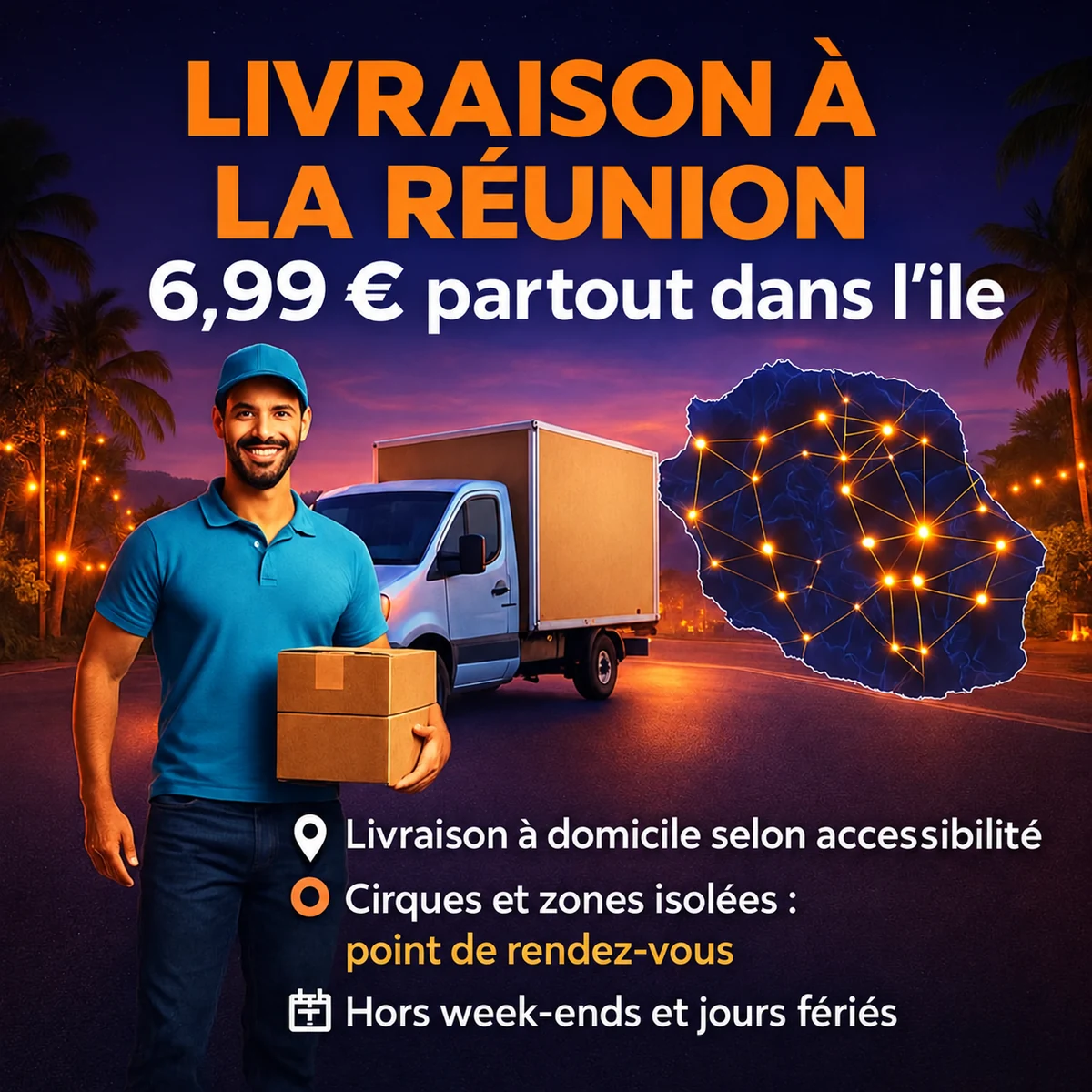 Livraison à La Réunion : 6,99 € partout dans l’île, selon accessibilité